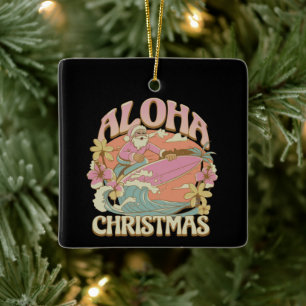 Aloha Christmas Surfing Santa Hawaiian Kalikimaka Ceramic Ornament