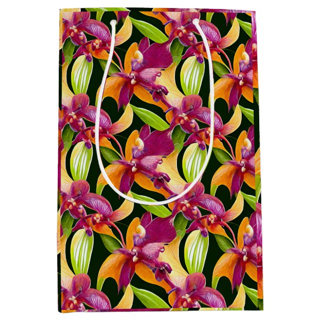 Aloha Collection Lush Vibrant Floral Botanicals  Medium Gift Bag (Front)
