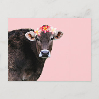 Aloha Cow, Lei, Pink Summertime Fun Postcard