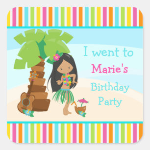 Aloha Cute African American Girl Party Square Sticker