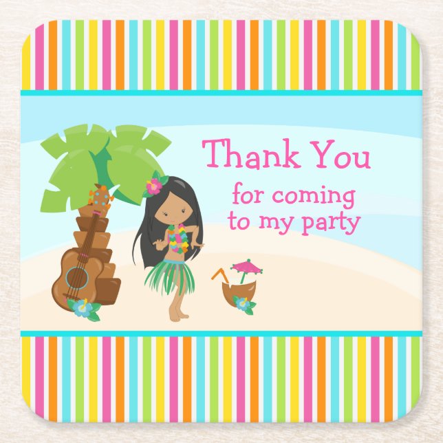 Aloha Cute African American 'Thank you for coming' Square Paper Coaster (Front)