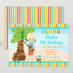 Aloha Cute Blonde Boy Birthday Party Invitation