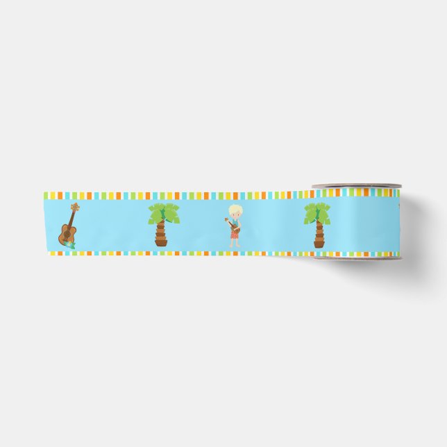 Aloha Cute Blonde Hair Boy Satin Ribbon (Front)