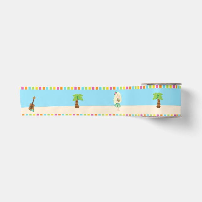 Aloha Cute Blonde Hair Girl Satin Ribbon (Front)