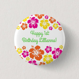 Aloha Cute Hawaiian 1st Birthday Party Theme 1 Inch Round Button