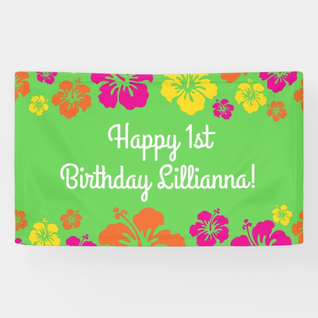 Aloha Cute Hawaiian 1st Birthday Party Theme Banner (Horizontal)
