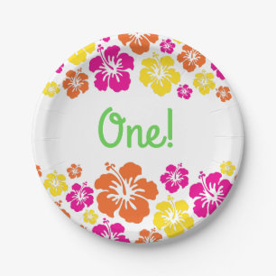 Aloha Cute Hawaiian 1st Birthday Party Theme Paper Plate