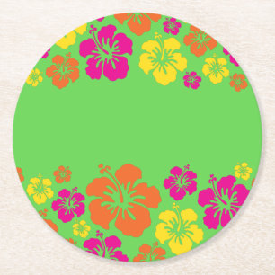 Aloha Cute Hawaiian Kid's Birthday Party Round Paper Coaster