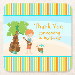 Aloha Cute Red Hair 'Thank you for coming' Square Paper Coaster