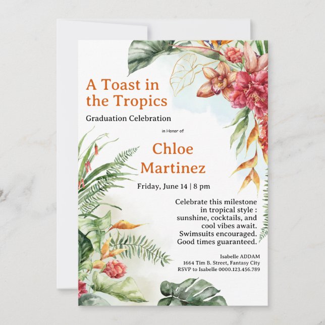 Aloha Diploma! Tropical Graduation Pool Party  Invitation (Front)