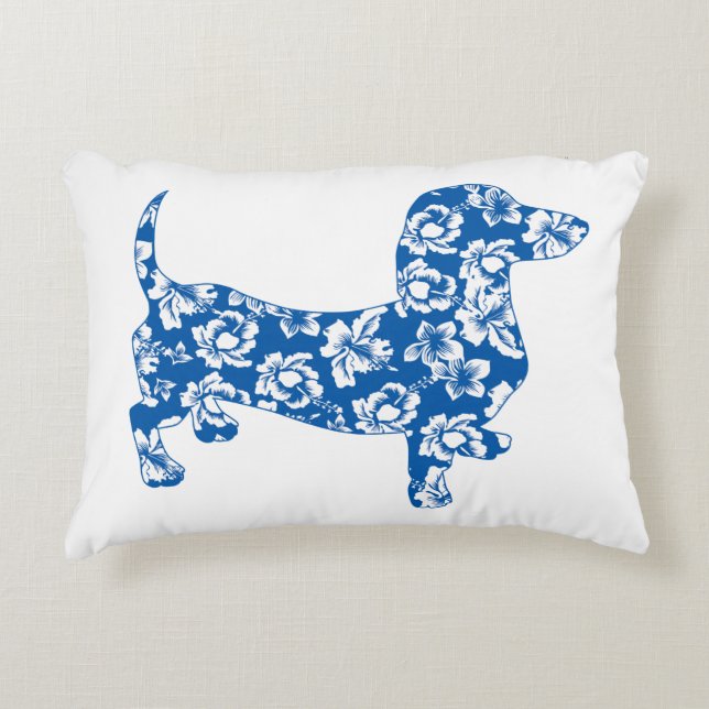 Aloha-Doxie-Blue Decorative Pillow (Front)