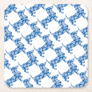 Aloha-Doxie-Blue Square Paper Coaster