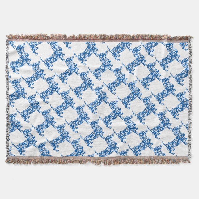 Aloha-Doxie-Blue Throw Blanket (Front)