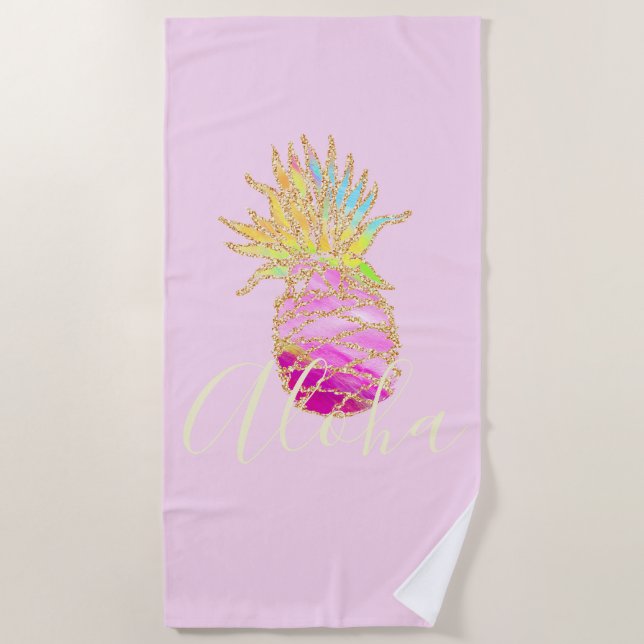 Aloha | Élégante serviette de plage en ananas trop (Devant)