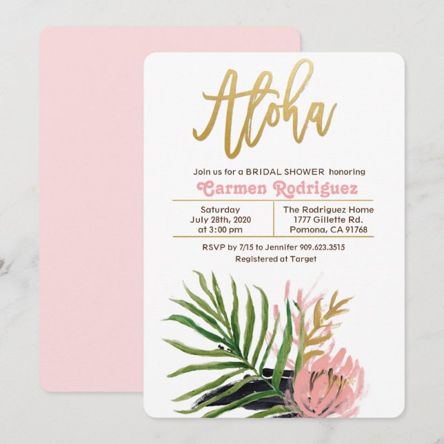 Aloha Fête des mariées tropicale Invitation floral (Devant / Derrière)