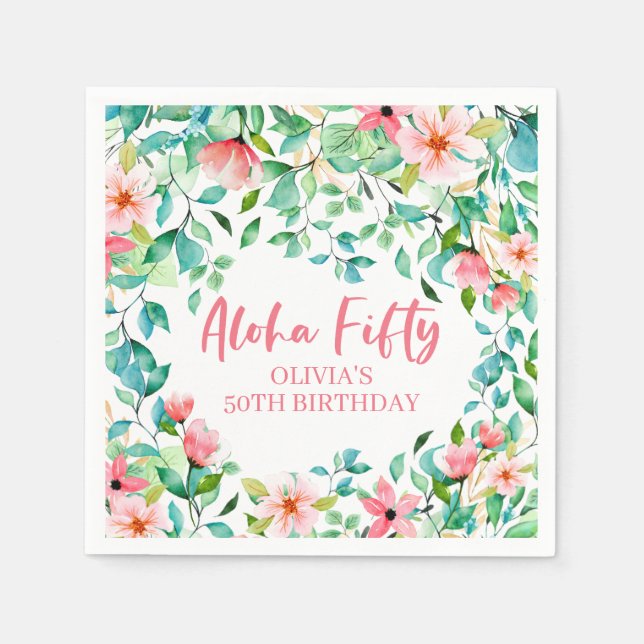 Aloha Fifty Tropical Luau 50th Birthday Napkin (Front)
