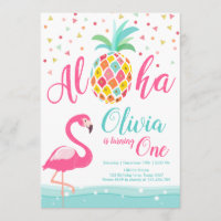 Aloha Flamant rose ananas Anniversaire Invitation 