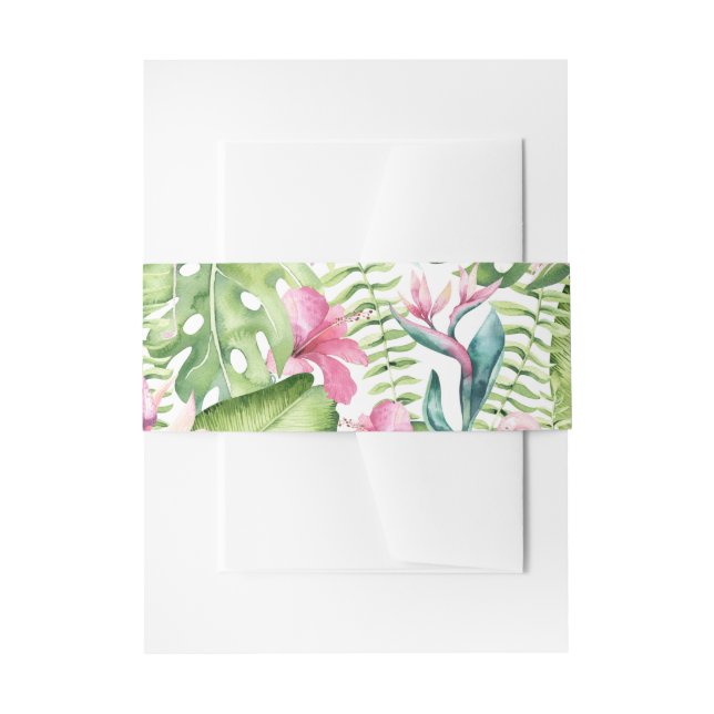 Aloha Flamingo Tropical Beach Wedding Invitation Belly Band (Front Example)