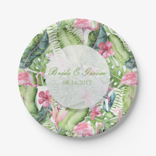 Aloha Flamingo Tropical Beach Wedding Paper Plate