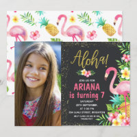 Aloha Flamingo Tropical Photo Birthday Invitation