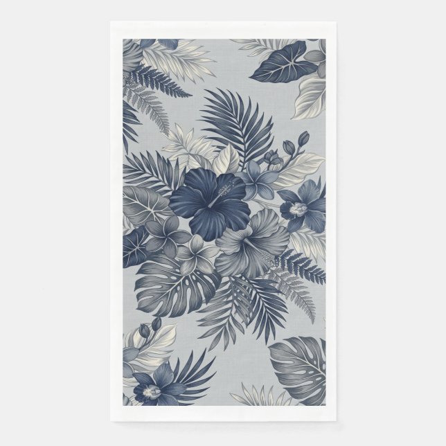 Aloha Floral Bloom Blue & Grey Napkin (Front)
