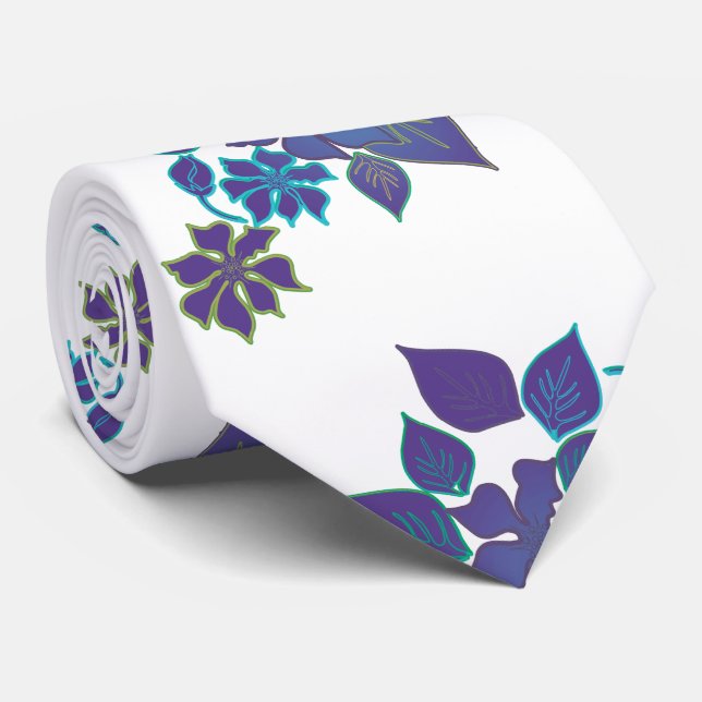 Aloha Flower Blue and Violet Tie (Rolled)