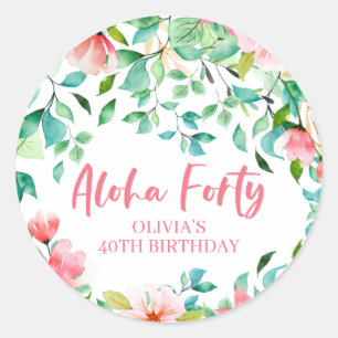 Aloha Forty Tropical Luau Birthday Classic Round Sticker