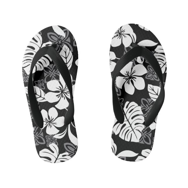 ALOHA FRIDAY (BLACK & GRAY) KID'S FLIP FLOPS (Footbed)