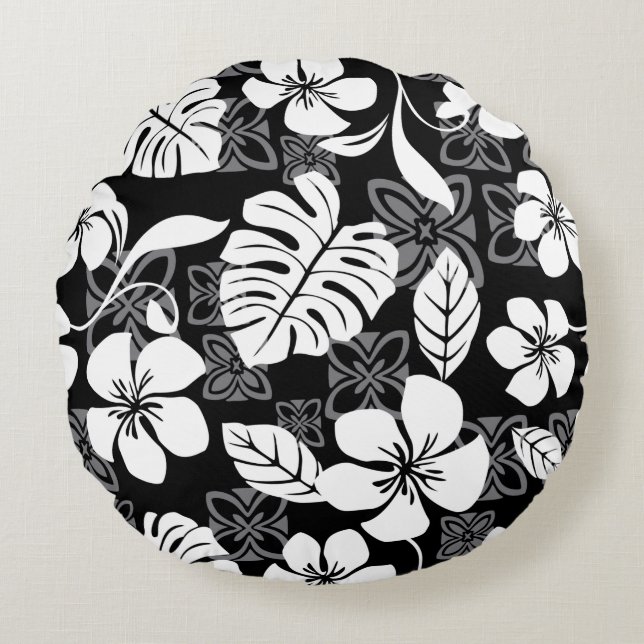 ALOHA FRIDAY PATTERN IN BLACK ROUND PILLOW (Front)