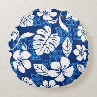 ALOHA FRIDAY PATTERN IN BLUE ROUND PILLOW