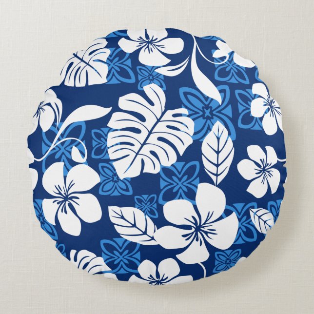 ALOHA FRIDAY PATTERN IN BLUE ROUND PILLOW (Front)