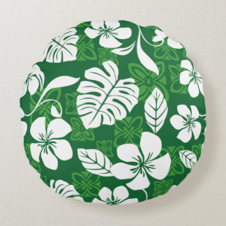 ALOHA FRIDAY PATTERN IN GREEN ROUND PILLOW