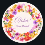 Aloha! From Hawaii Classic Round Sticker<br><div class="desc">Aloha is a joyful greeting wearing the special Hawaiian fragrance of colourful flowers. Customize this floral wreath with your own text and create a unique sticker for any occasion.</div>