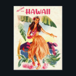Aloha from Hawaii Postcard<br><div class="desc">A tropical view of a girl dancing the hula against the backdrop of a bay and mountains. The perfect way to say 'Hello' from the islands.</div>