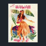 Aloha from Hawaii Postcard<br><div class="desc">A tropical view of a girl dancing the hula against the backdrop of a bay and mountains. The perfect way to say 'Hello' from the islands.</div>