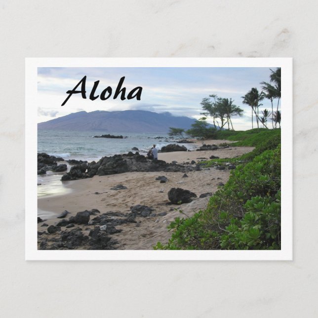 "ALOHA FROM MAUI" BEACH SCENE POSTCARD (Front)