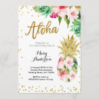 Aloha Gold Pineapple Birthday Invitation