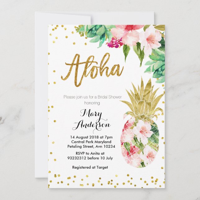 Aloha Gold Pineapple Bridal Shower Invitation (Front)