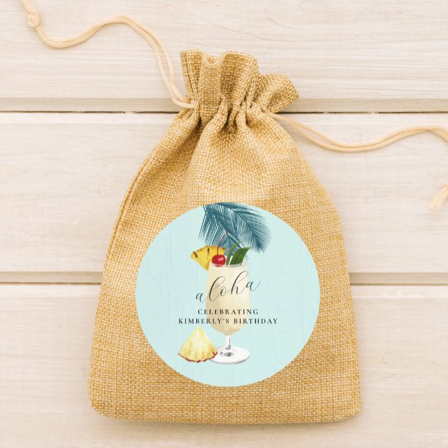 Aloha Green Tropical Cocktail Pool Birthday Party  Classic Round Sticker (Creator Uploaded)