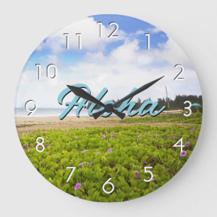 Aloha Hanalei Bay, Kauai Hawaii Beach / Your Text Large Clock