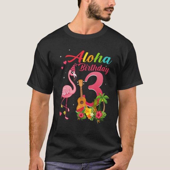 Aloha Hawaii 3rd Birthday 3 Years Old Flamingo Haw T-Shirt (Front)