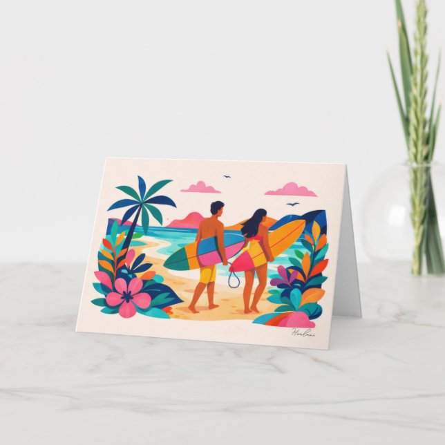 Aloha hawaii art surfer blank inside note card (Front)
