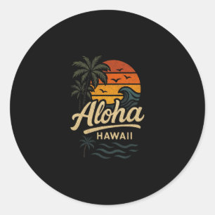 Aloha Hawaii Beach Summer Surfing 70s Retro  Classic Round Sticker