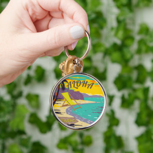 Aloha Hawaii beach vintage sunset painting big Keychain
