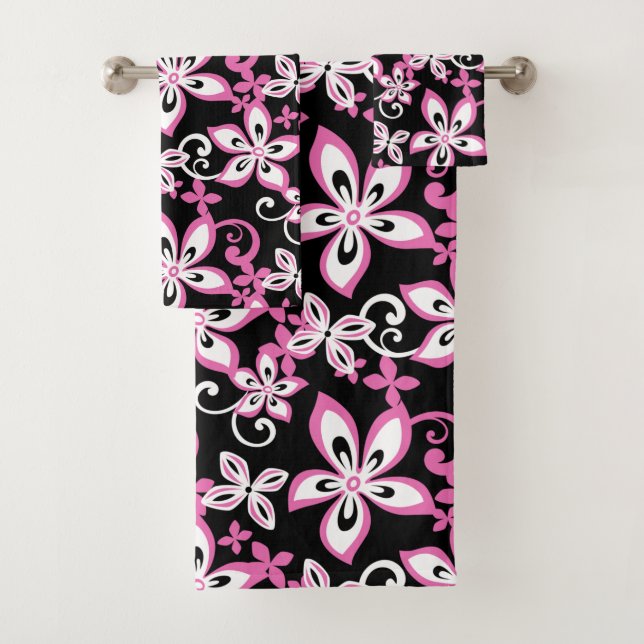 ALOHA HAWAII (BLACK/PINK) BATH TOWEL SET (Insitu)