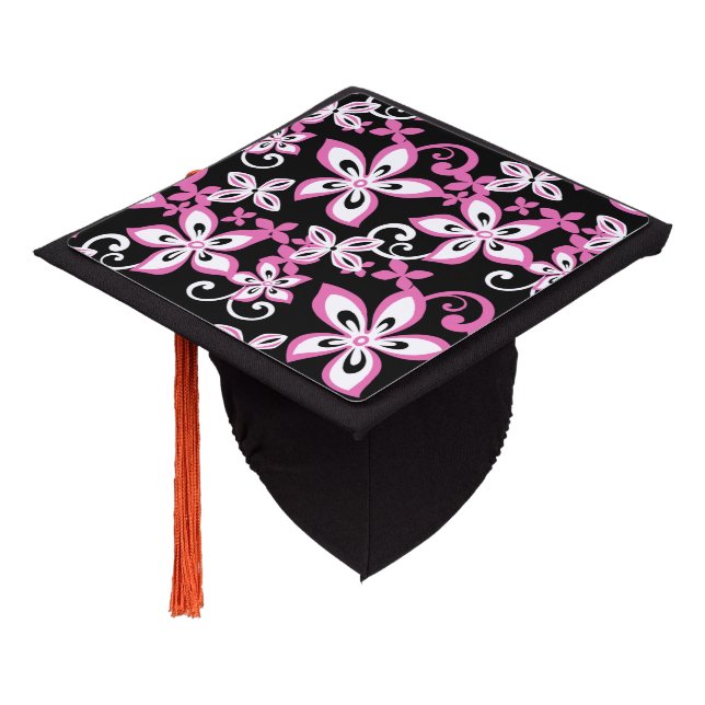 ALOHA HAWAII (BLACK/PINK) GRADUATION CAP TOPPER (Angled)