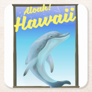 Aloha! Hawaii! Dolphin travel poster Square Paper Coaster
