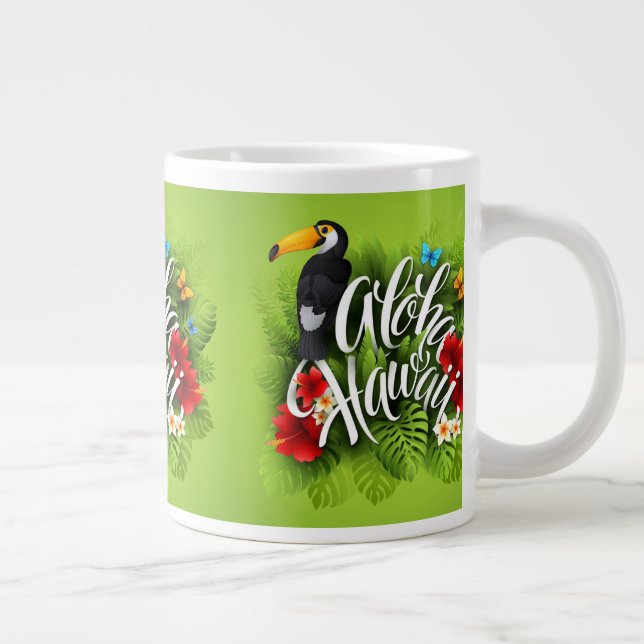 Aloha Hawaii Flowers Foliage Butterflies Yellow    Large Coffee Mug (Right)