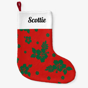 Aloha Hawaii Green on Red Christmas Pattern Small Christmas Stocking