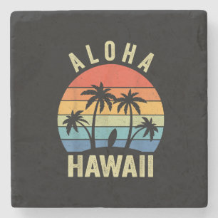 Aloha Hawaii Hawaiian Island Shirt Palm Beach Surf Stone Coaster